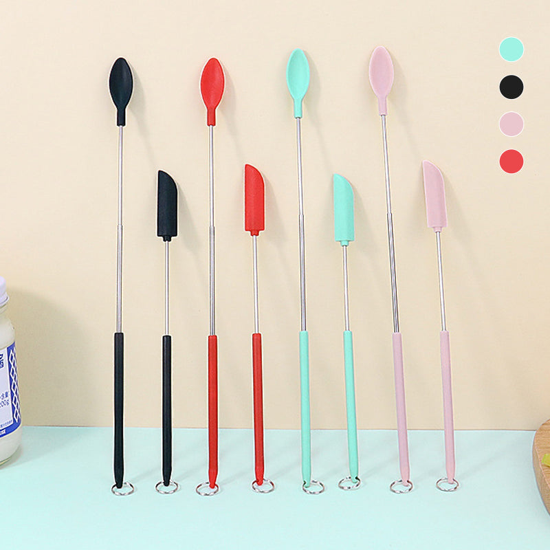 "Mini teleskopisk silikonspatel för kök, justerbar längd, ergonomiskt handtag, silikon och rostfritt stål, flerfärgad."
