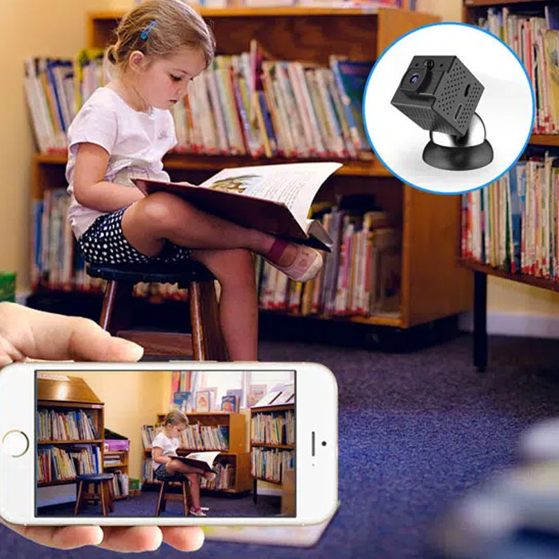 "Mini WiFi spionkamera med HD, nattseende, kompakt svart design, smälter in diskret, för hem- och husdjursövervakning."