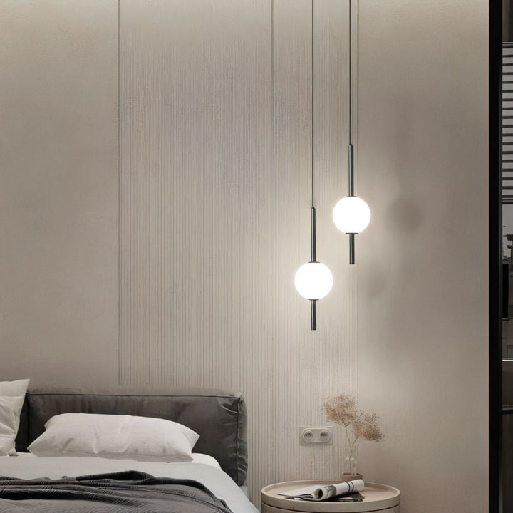 Mässingsfärgad modern globpendellampa, vertikal designlampa för sovrum, LED-belysning.