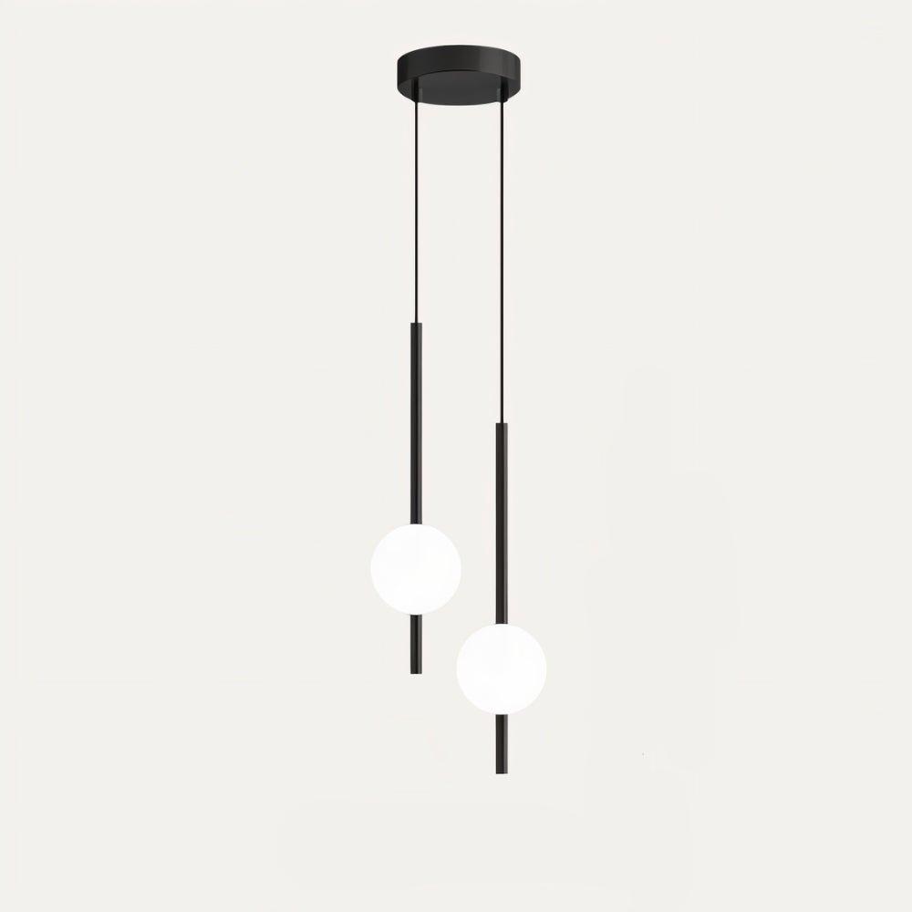 Svart och mässingsfärgad LED-pendellampa, modern vertikal designlampa för minimalistisk heminredning.