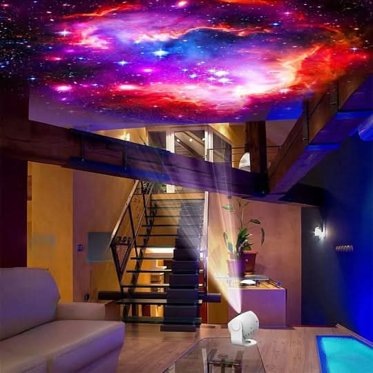 Galaxprojektor som nattlampa. Projicerar en lugnande stjärnhimmel och rymdlampa för avkoppling i sovrummet.
