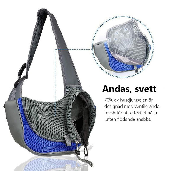 Mjuk husdjursbärväska för smådjur, grön färg, med vadderad axelrem och meshmaterial för promenader och resor.