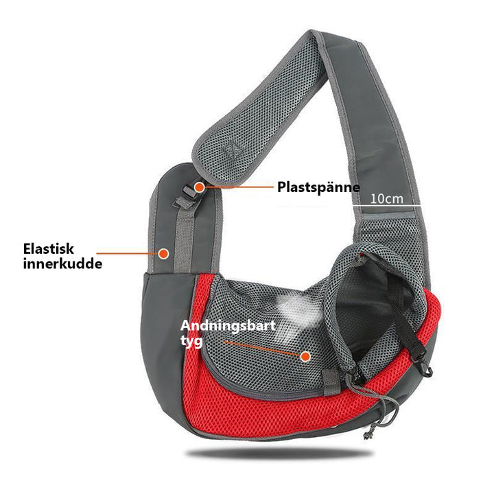 Mjuk husdjursbärväska för smådjur, grön färg, med vadderad axelrem och meshmaterial för promenader och resor.