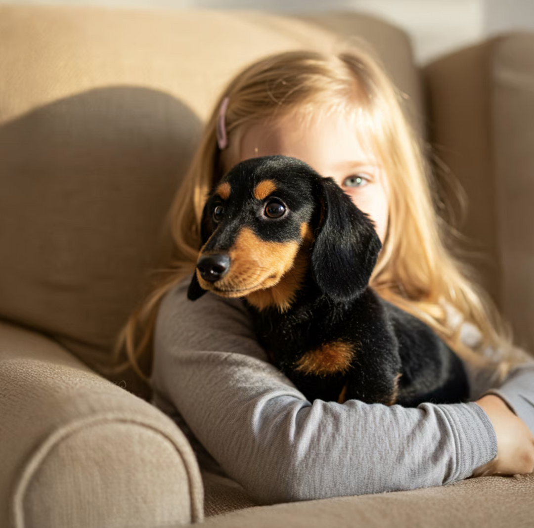 MindHaven sällskapshund, interaktiv plyschtax. Främjar emotionellt välmående och glädje för alla åldrar.