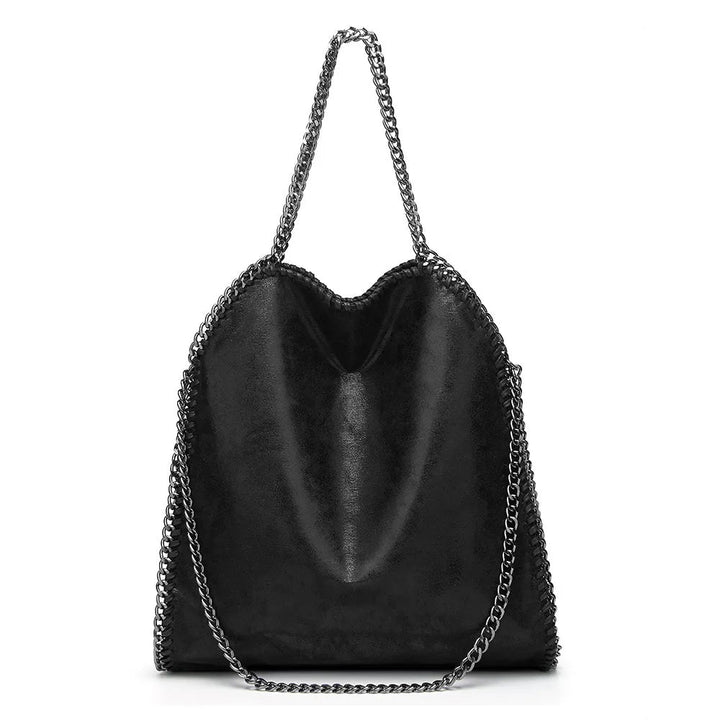 Elegant damhandväska med kedjedetalj, lyxig och mjuk design perfekt som toteväska.