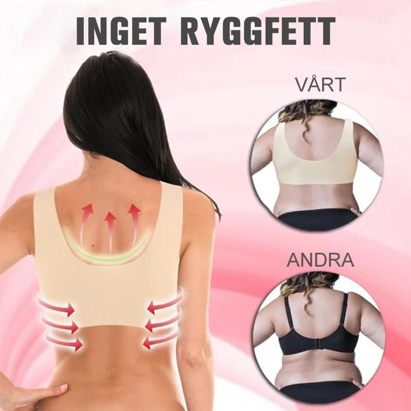 "Mjuk och stödjande sport-BH för damer, grå, med breda axelband och andningsbara material, sömlös och bekväm."