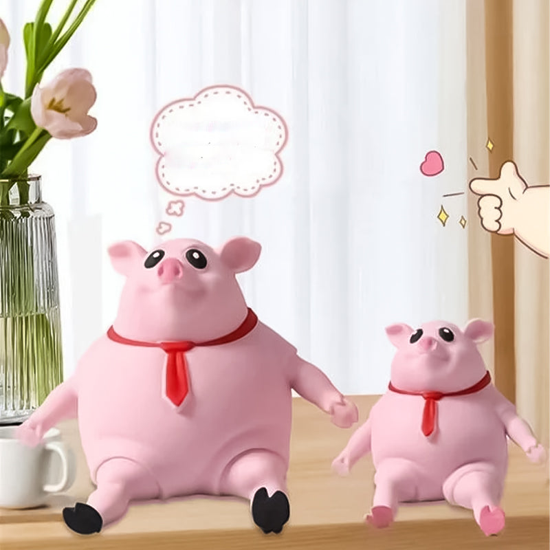 "Mjuk rosa gris leksak för avstressning, perfekt för barn och vuxna, visad i en söt pose mot ljus bakgrund."