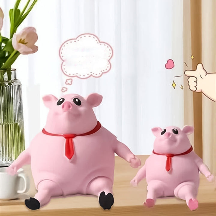 "Mjuk rosa gris leksak för avstressning, perfekt för barn och vuxna, visad i en söt pose mot ljus bakgrund."