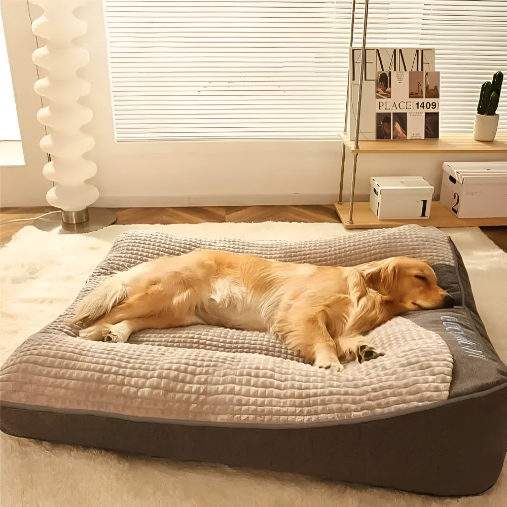 Grå anti-stress hundbädd 3XL. Mjuk, fluffig husdjurssäng som ger din hund trygghet och rofylld sömn.
