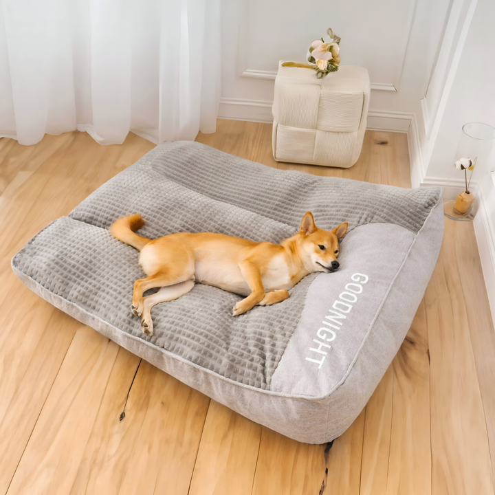 Förbättrad sömn med anti-stress hundbädd i grått. Den ultimata bekväma sängen för din hunds välbefinnande.