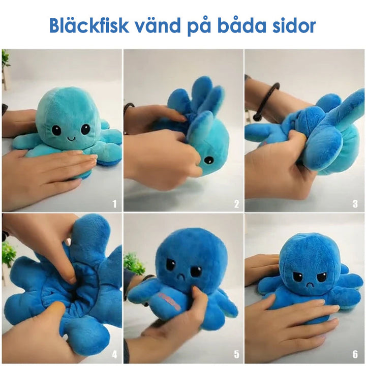 Mjuk vändbar bläckfisk plyschleksak i livliga färger, perfekt för barn och vuxna att uttrycka känslor utan ord.