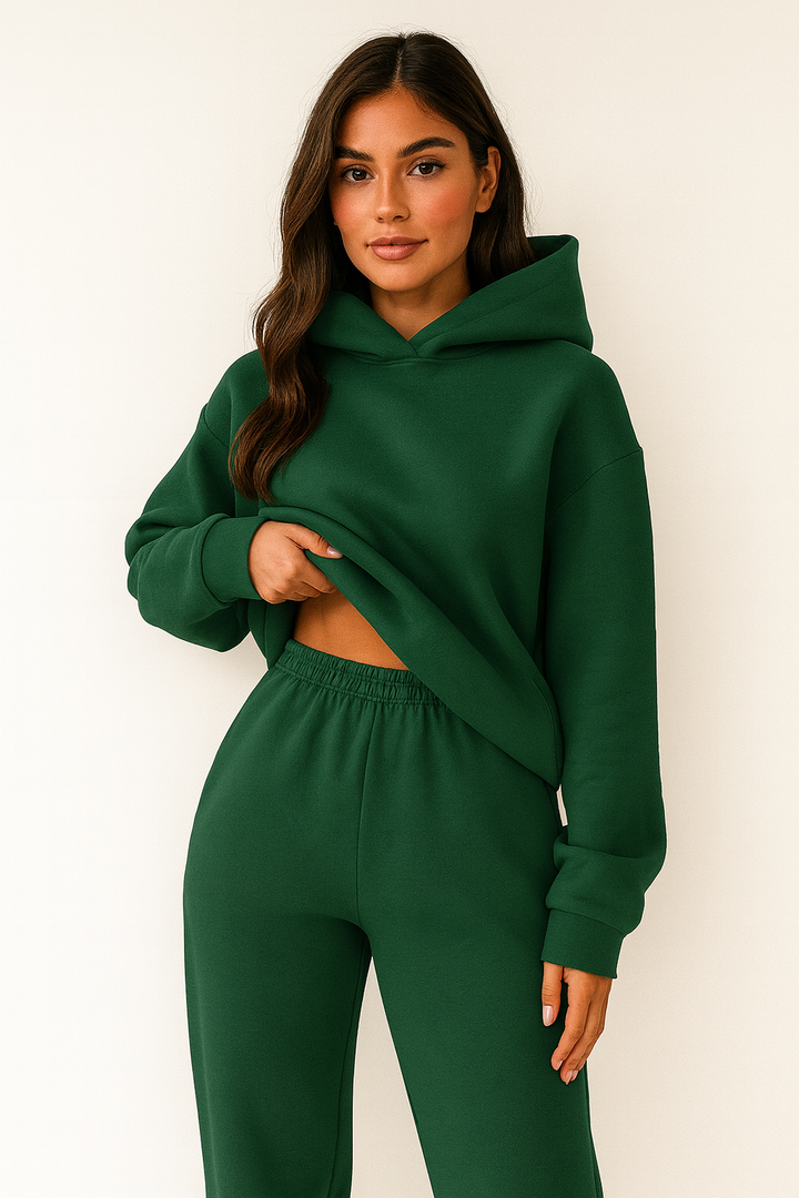Mjukt dam loungewear med huva, en perfekt kombination av stil och myskänsla.
