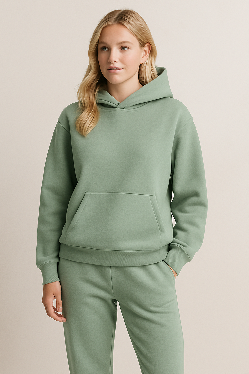 Damkläder: Ett bekvämt hooded loungewear-set, idealiskt för kyliga dagar.