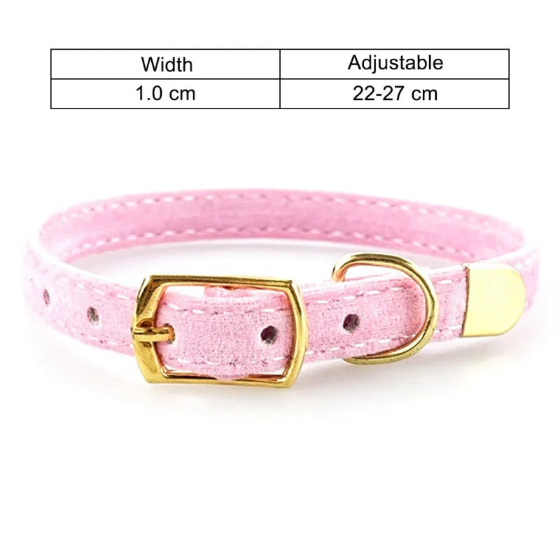 Närbild på mjukt sammetshalsband för katt, visar lyxig textur och glänsande guldspänne, ett elegant djurtillbehör.
