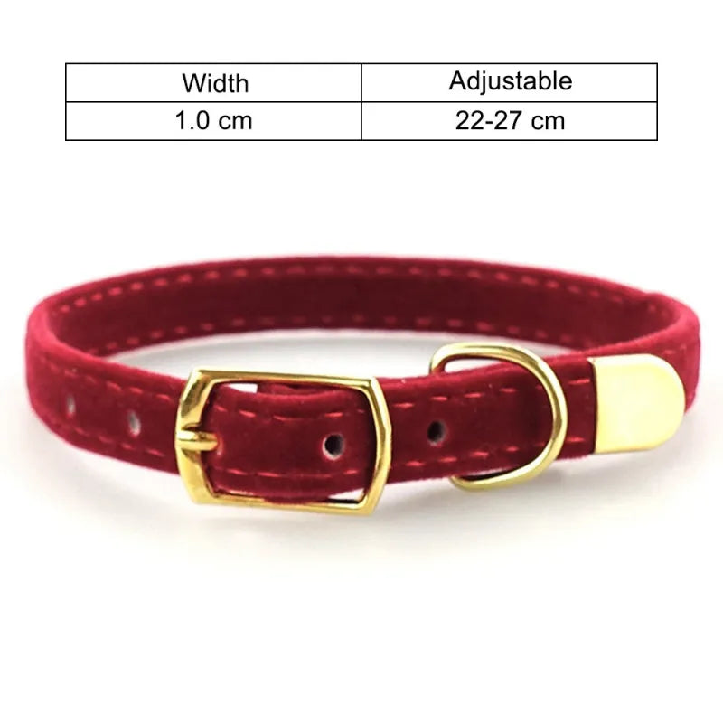 Premium katthalsband i mjuk sammet, justerbart med glänsande guldspänne, för elegans och daglig komfort hos din katt.