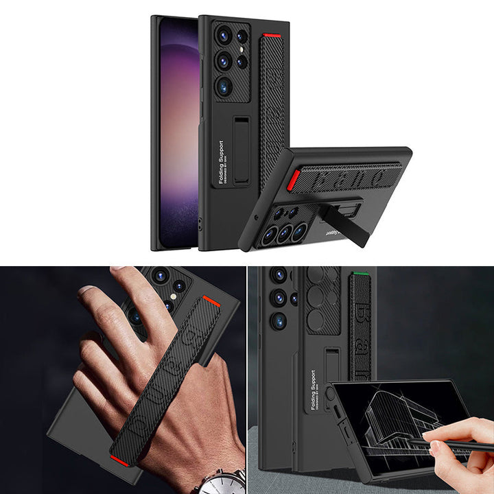 "Mobilarmband med ställbart stativ, säkerhetsarmband, svart för Samsung Galaxy S23/S22-serien, elegant och funktionellt."