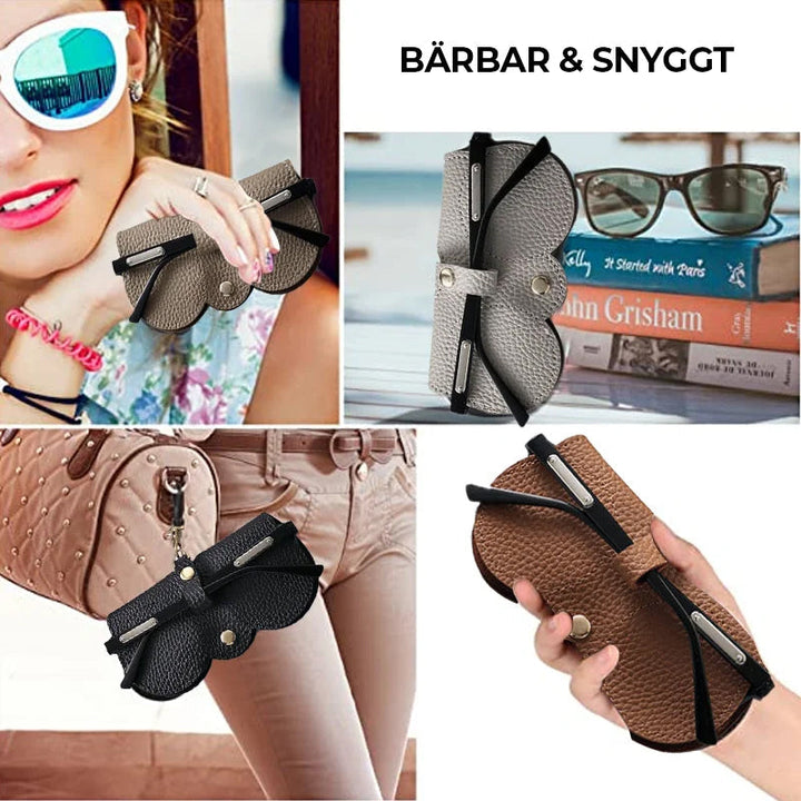 "Mode solglasögonfodral för kvinnor med söt design, elegant läder, musöronmotiv, idealisk accessoar i grå, khaki, brun, svart