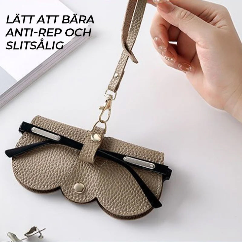 "Mode solglasögonfodral för kvinnor med söt design, elegant läder, musöronmotiv, idealisk accessoar i grå, khaki, brun, svart