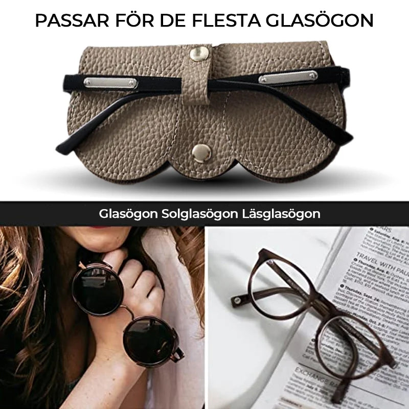 "Mode solglasögonfodral för kvinnor med söt design, elegant läder, musöronmotiv, idealisk accessoar i grå, khaki, brun, svart