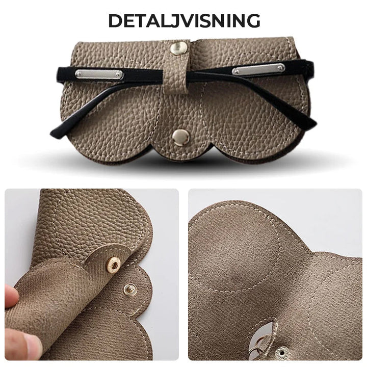 "Mode solglasögonfodral för kvinnor med söt design, elegant läder, musöronmotiv, idealisk accessoar i grå, khaki, brun, svart