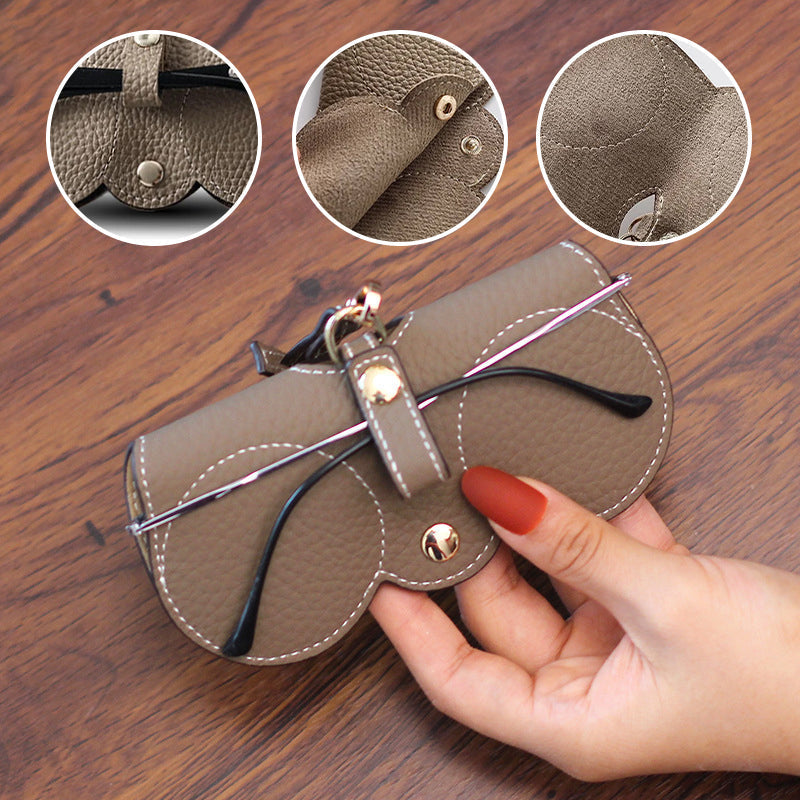 "Mode solglasögonfodral för kvinnor med söt design, elegant läder, musöronmotiv, idealisk accessoar i grå, khaki, brun, svart