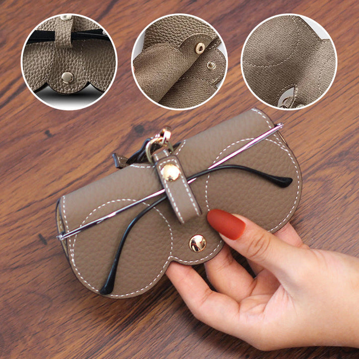 "Mode solglasögonfodral för kvinnor med söt design, elegant läder, musöronmotiv, idealisk accessoar i grå, khaki, brun, svart