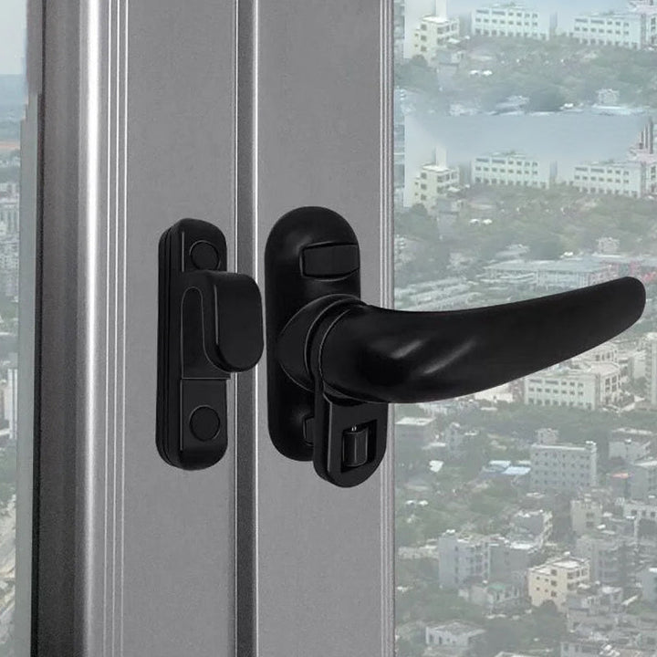 "Modern casement dörr- och fönsterhandtag i aluminium, svart finish, ergonomisk design med omvänd funktionalitet."