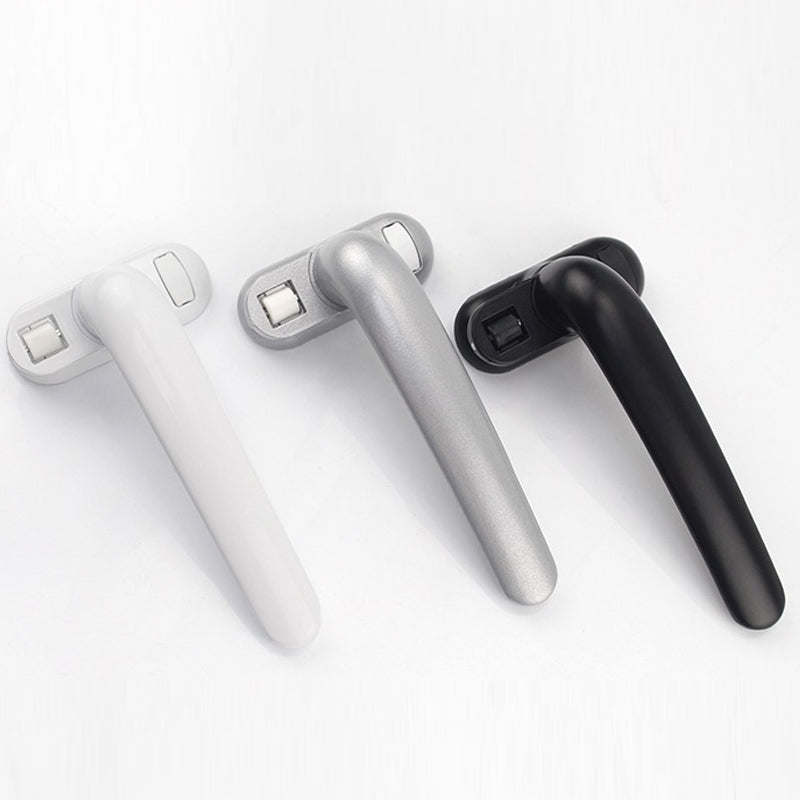 "Modern casement dörr- och fönsterhandtag i aluminium, svart finish, ergonomisk design med omvänd funktionalitet."