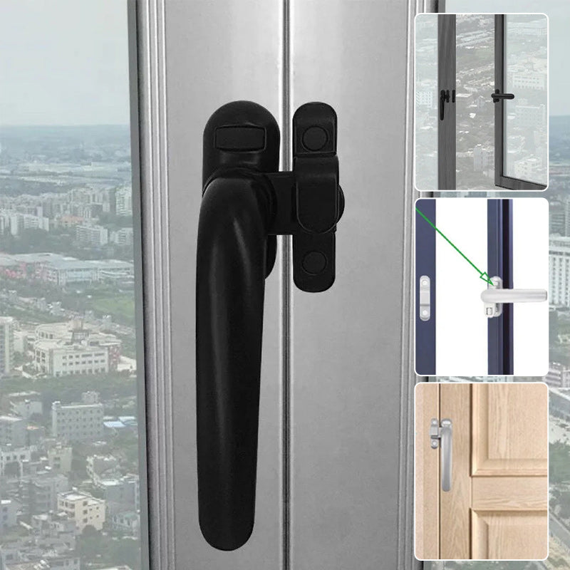"Modern casement dörr- och fönsterhandtag i aluminium, svart finish, ergonomisk design med omvänd funktionalitet."