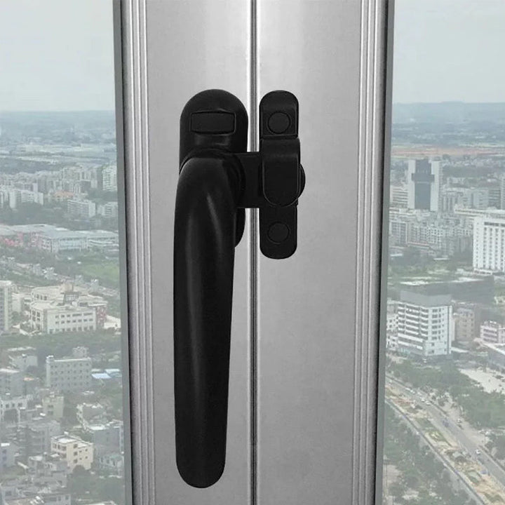 "Modern casement dörr- och fönsterhandtag i aluminium, svart finish, ergonomisk design med omvänd funktionalitet."