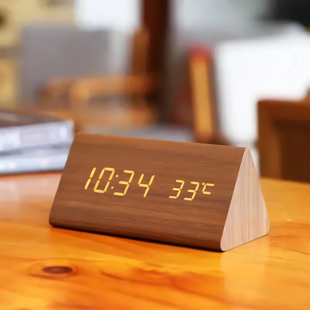 Modern digital LED-väckarklocka med tydlig sifferdisplay. Perfekt för sovrummet eller kontoret.