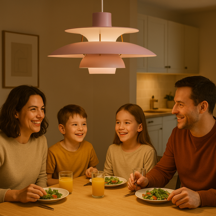 Energieffektiv rund LED-taklampa, dimbar, perfekt för modern inredning i hem och kontor.