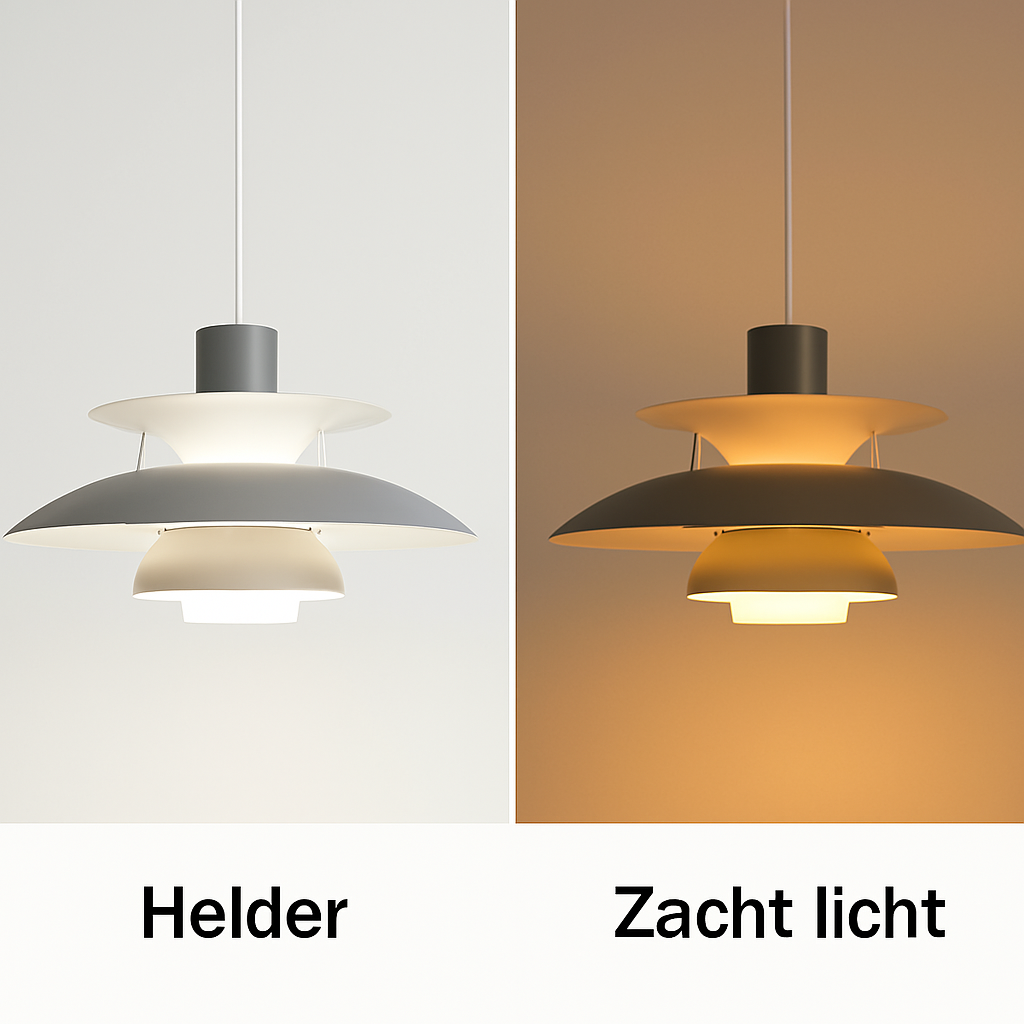Stilren rund taklampa med LED, dimbar för anpassad belysning i matsal och vardagsrum.