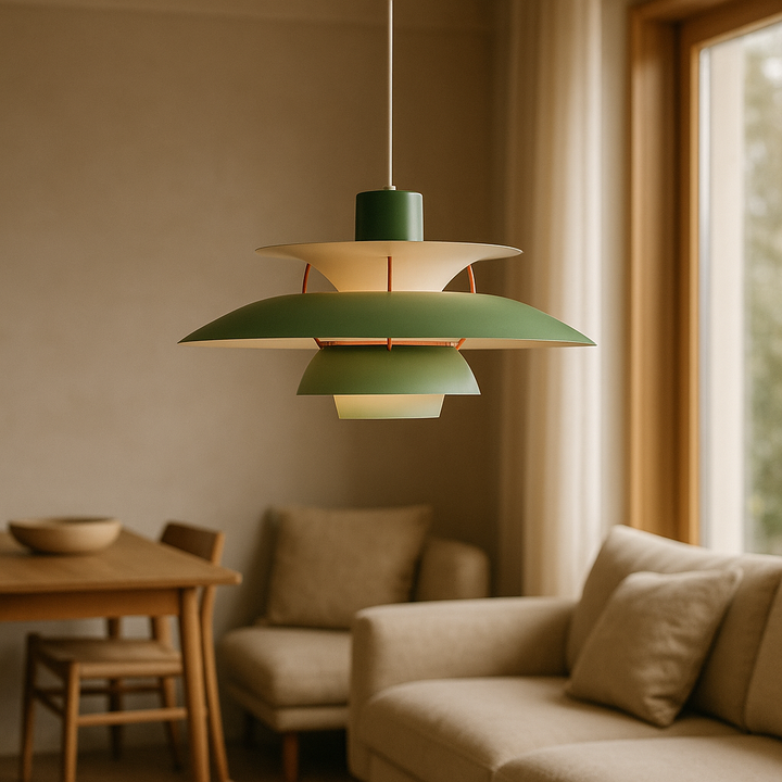 Modern, dimbar skandinavisk taklampa i vit design. Perfekt för vardagsrum och sovrum.