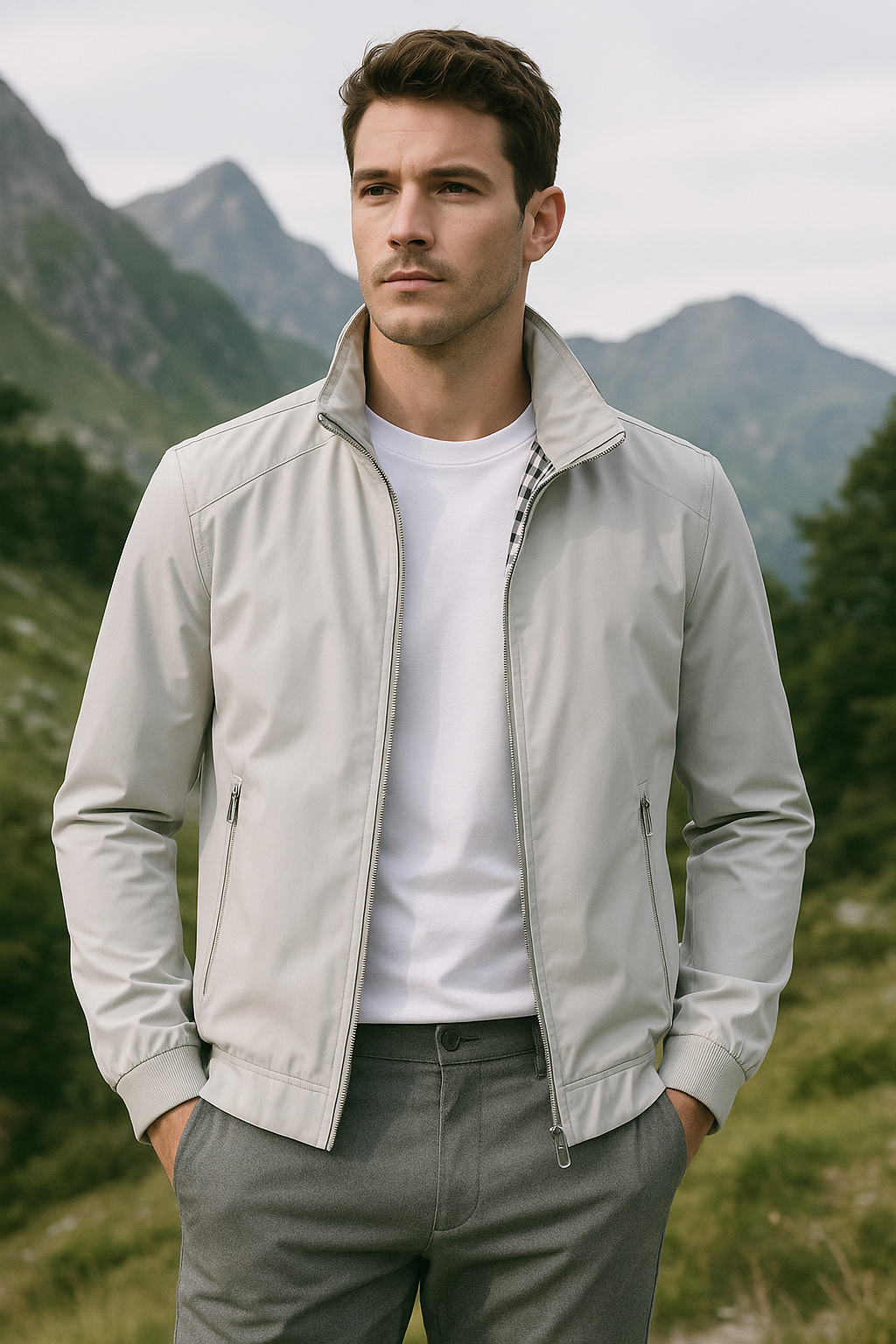 Stilren vindavvisande vårjacka för män, perfekt som ytterplagg för en modern look.