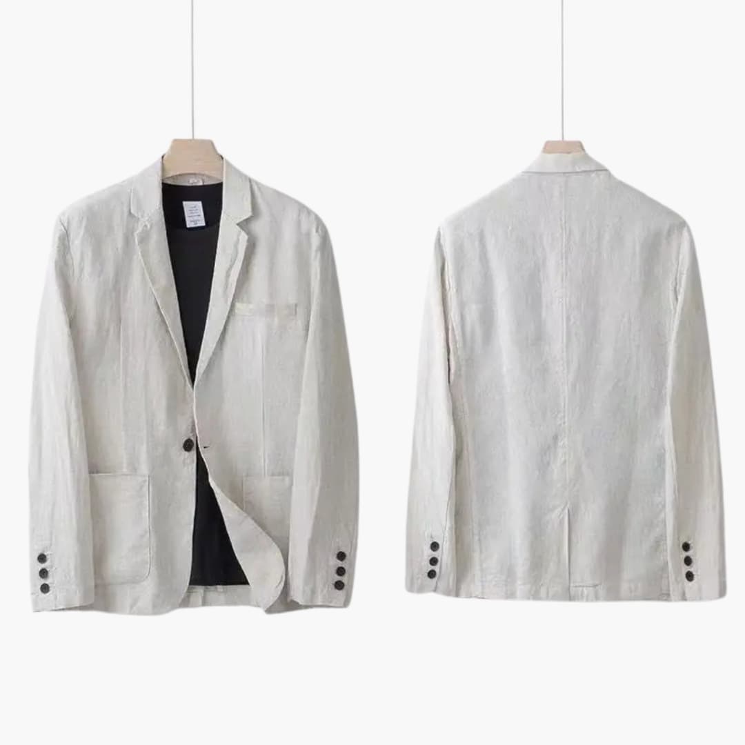 Närbild av elegant herrdräkts kavaj med detaljer. Högkvalitativt tyg och sofistikerad design för män.