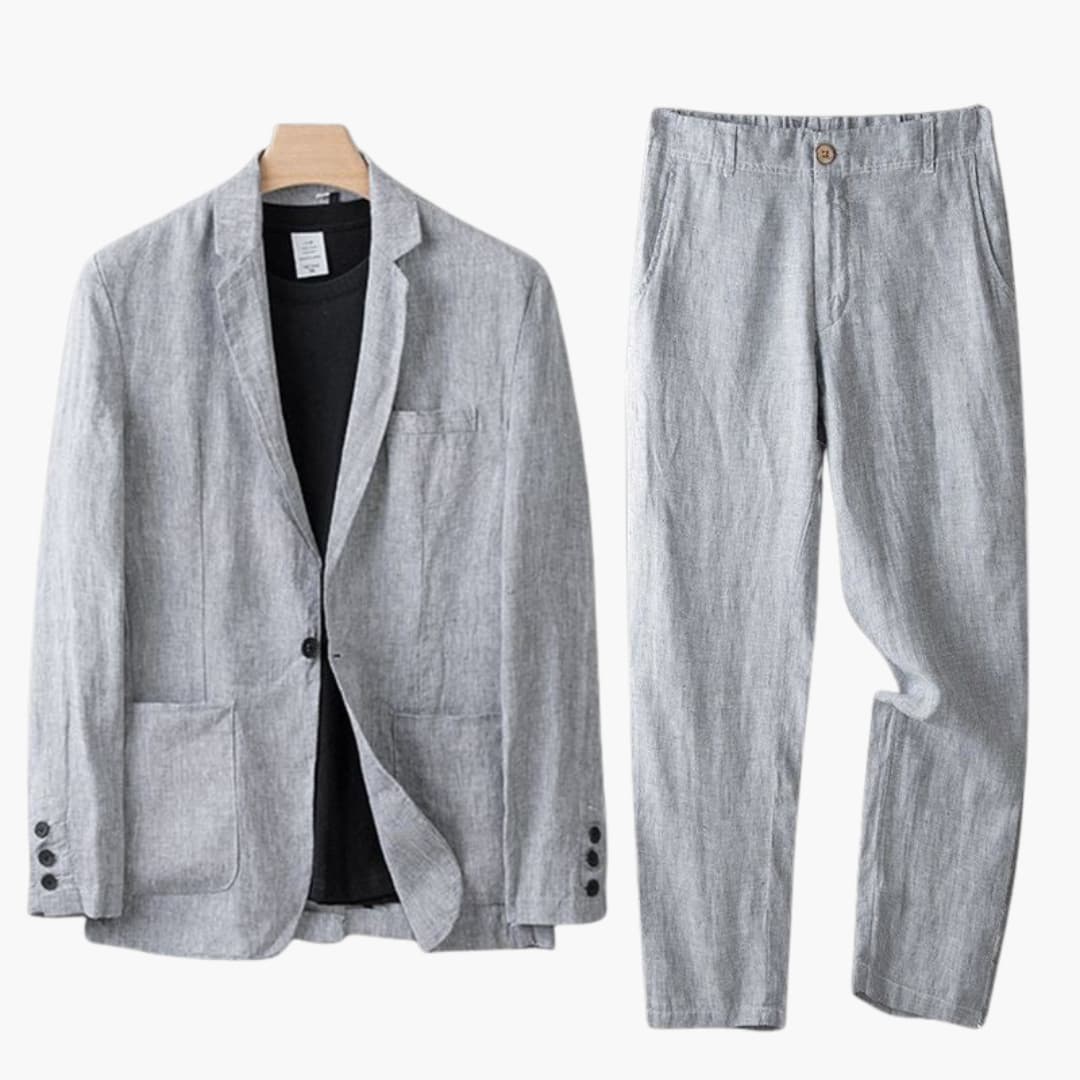 Elegant herrskavaj, del av en modern kostym. Perfekt för en stilsäker och formell look för män.