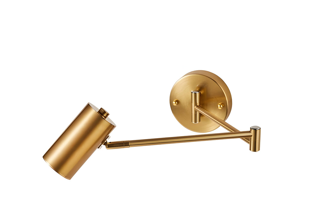 Modern vägglampa i svart och guld. Flexibel arm för justerbar LED-belysning, perfekt för ditt sovrum.