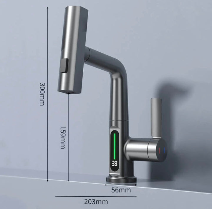 Innovativ badrumskran med utdragbar funktion & display, 360° rotation. Modern design.