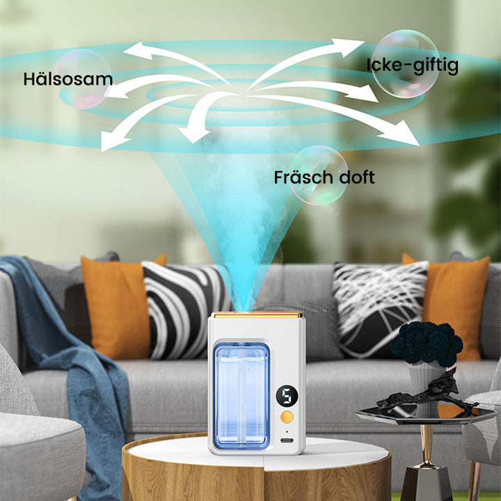 "Modern, kompakt automatisk aromaterapidiffusor, vit och stilren, för optimal doftspridning och lugn atmosfär."