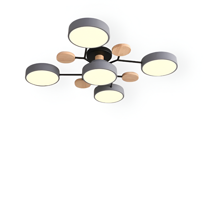 Atmosfärsbelysning: Modern LED taklampa, perfekt för att skapa mysig känsla i sovrum.