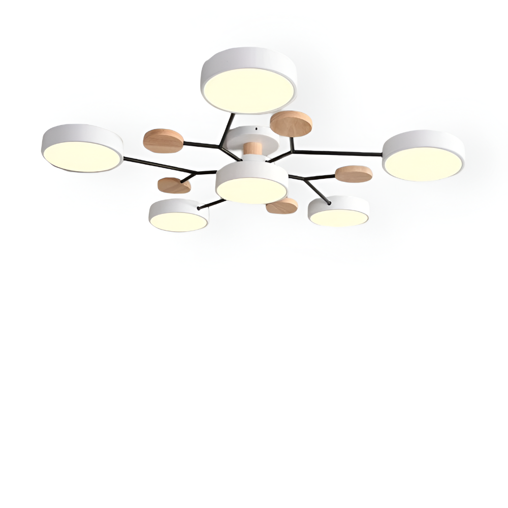 Modern LED taklampa, fokus på ren design och energisnål belysning.