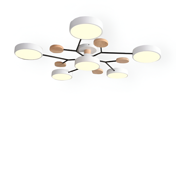 Modern LED taklampa, fokus på ren design och energisnål belysning.