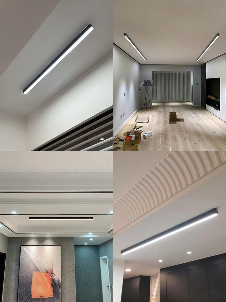 Snygg LED takbelysning, modern skandinavisk design, skapar stämningsfullt ljus.