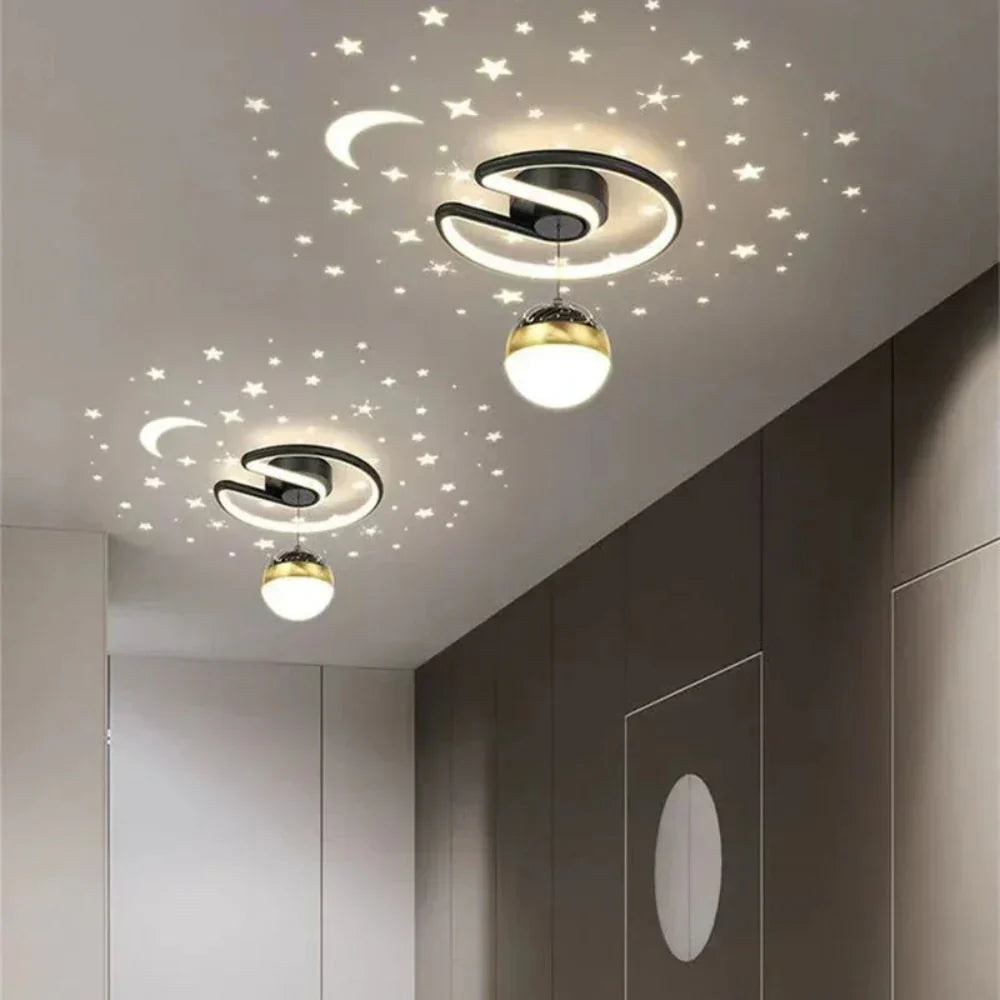 Stilren skandinavisk taklampa, LED med stjärneffekt. Grå/svart design för modern belysning.