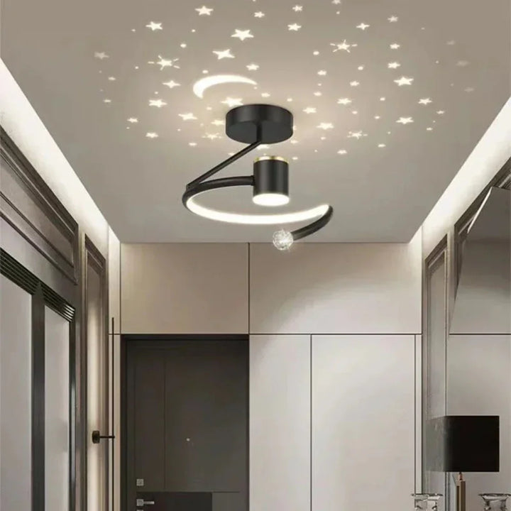 Skandinavisk LED-taklampa med stjärnhimmel. Modern och energisnål belysning för sovrum/vardagsrum.
