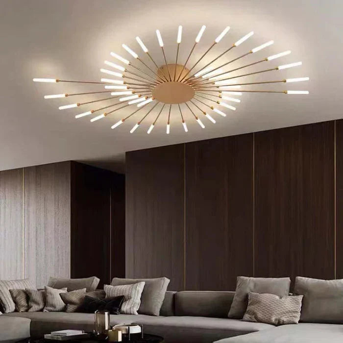 Designlampa LED tak, solstrålar. Skapar unik inredning i vardagsrum.