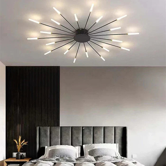 Elegant taklampa LED med solstrålar. Modern belysning för hela hemmet.