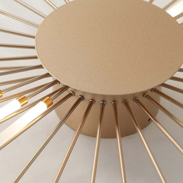 Elegant svart LED taklampa med solstrålar, modern design för matrum.