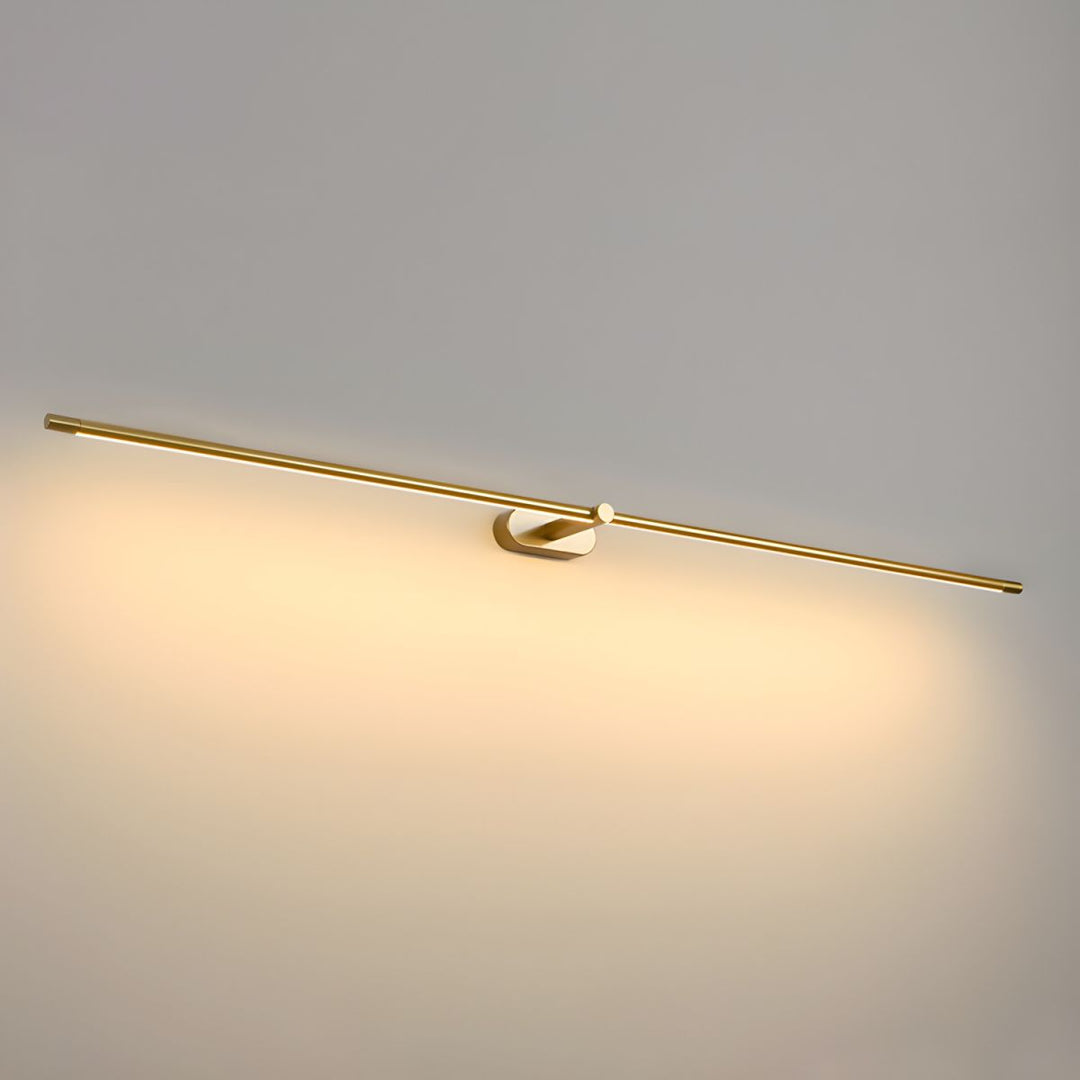 Svart LED vägglampa, linjär design med varmt ljus och dimmer för flexibilitet.